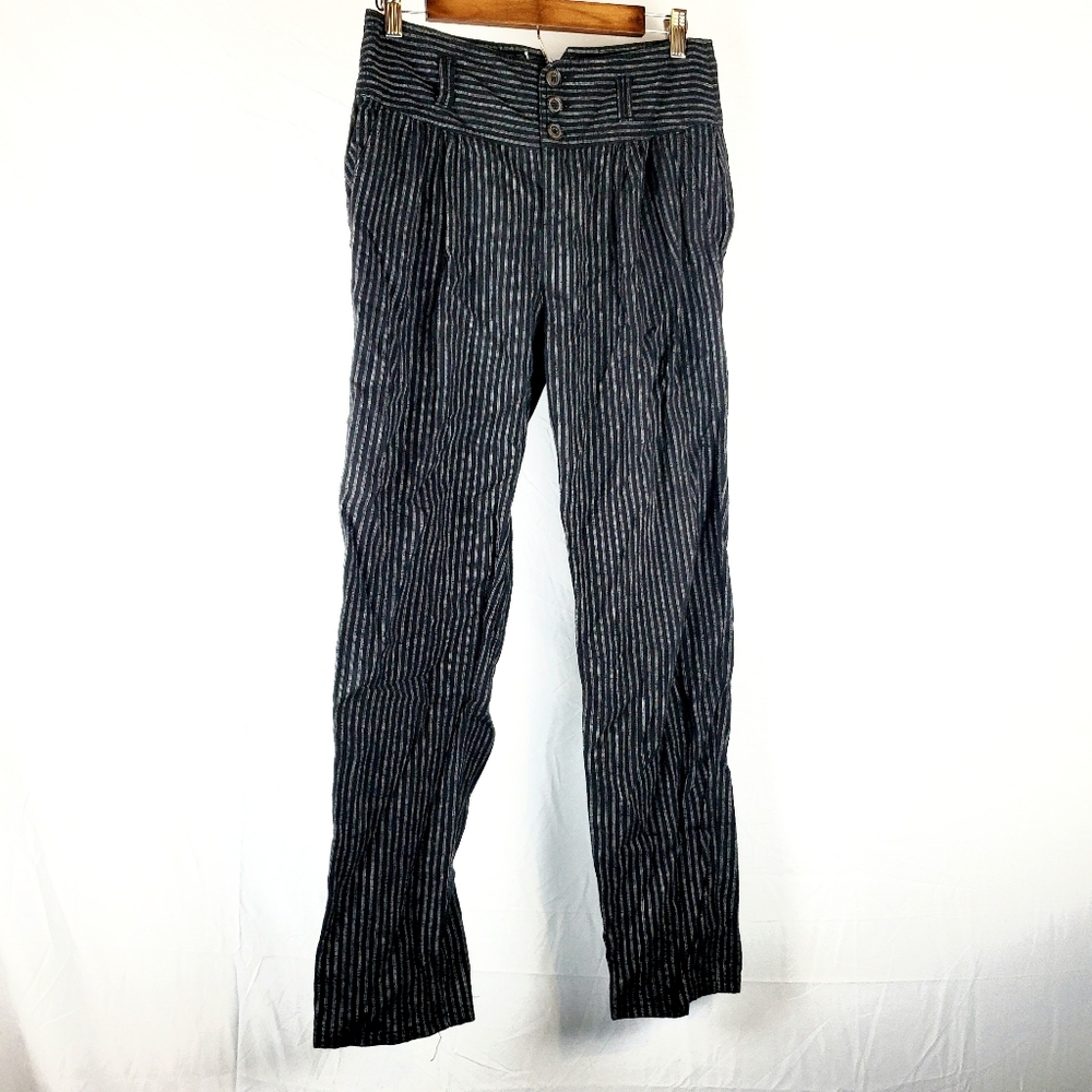 Sundance Amelia‎ Black Striped Linen Trouser Pants - Picture 3 of 10